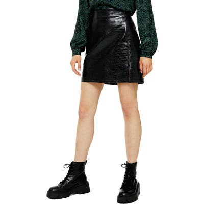 Petite Topshop Croc Embossed Faux Leather Miniskirt, P US (fits like 0P) - Black
