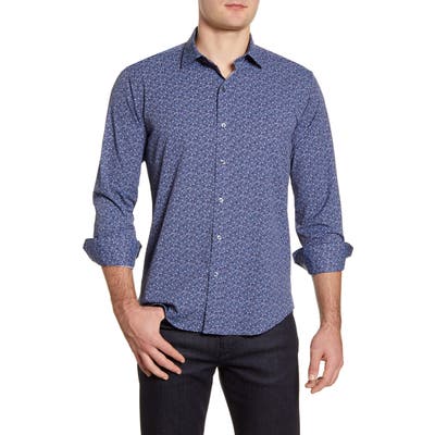 Bugatchi Shaped Fit Button-Up Performance Shirt, Blue
