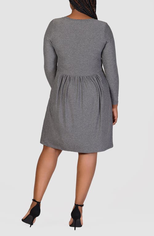 Shop 24seven Comfort Apparel Long Sleeve Knit Babydoll Dress In Smoke