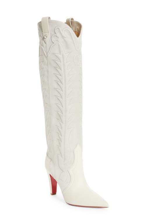 Christian Louboutin Santia Pointed Toe Knee High Boot in White/Albatre