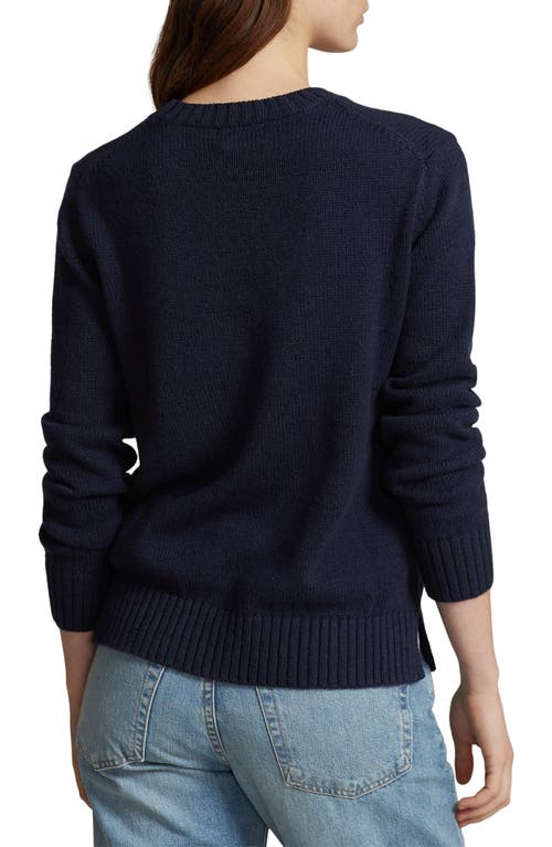 Shop Polo Ralph Lauren Bear Graphic Cotton & Linen Crewneck Sweater In Navy Multi