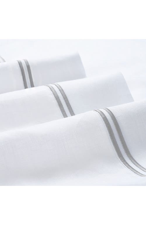 Shop Melange Home White Queen Linen 2 Stripe Embroidered Sheet 4-piece Set In White/s Grey