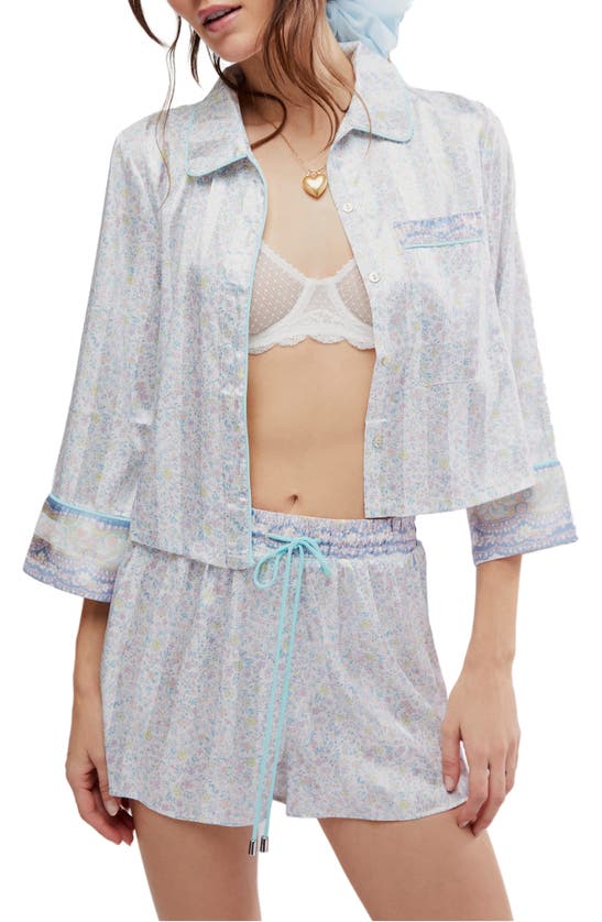 Free People Pillow Talk Satin Short Crop Pyjamas In Ivory Combo