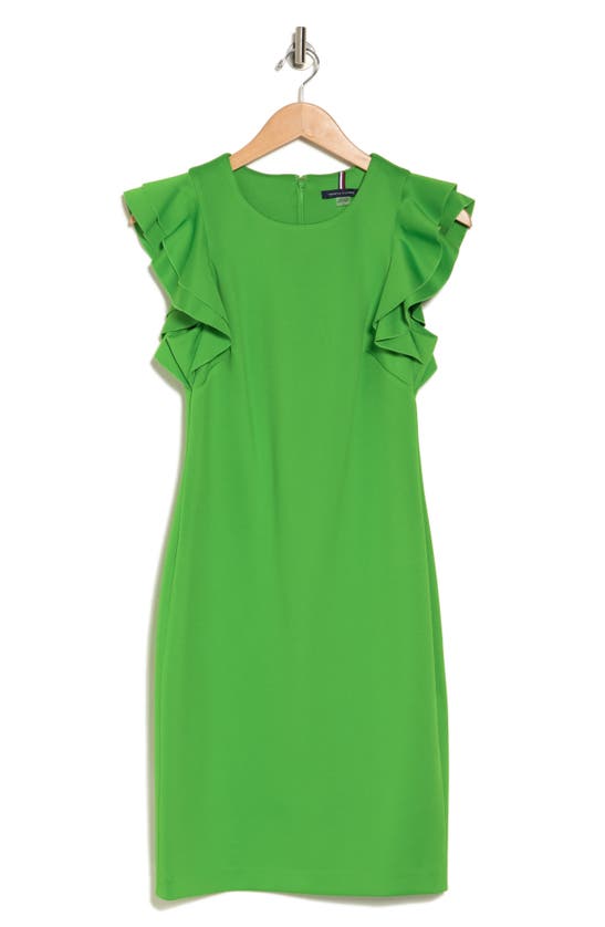 Shop Tommy Hilfiger Flutter Sleeve Sheath Dress In New Leaf