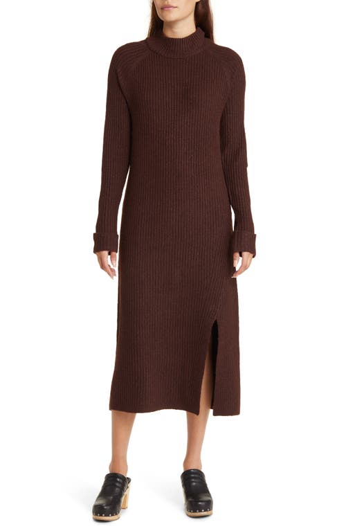 caslon(r) Mock Neck Long Sleeve Ribbed Sweater Dress in Brown Chocolate Heather