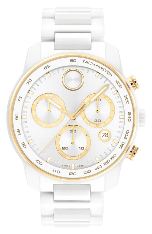 Movado Bold Verso Chronograph Ceramic Bracelet Watch, 44mm in White at Nordstrom