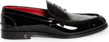 Christian Louboutin No Penny Patent-leather Loafers In Black/lin