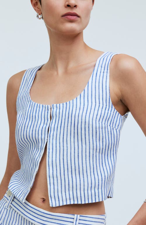 Madewell Stripe Scoop Neck Crop Tank In Bluestone