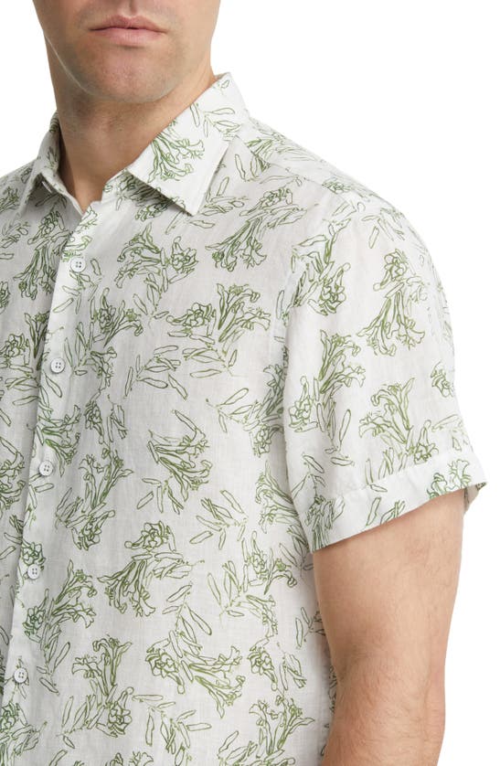 Rodd & Gunn Dryden Bay Floral Short Sleeve Linen Button-up Shirt In Snow