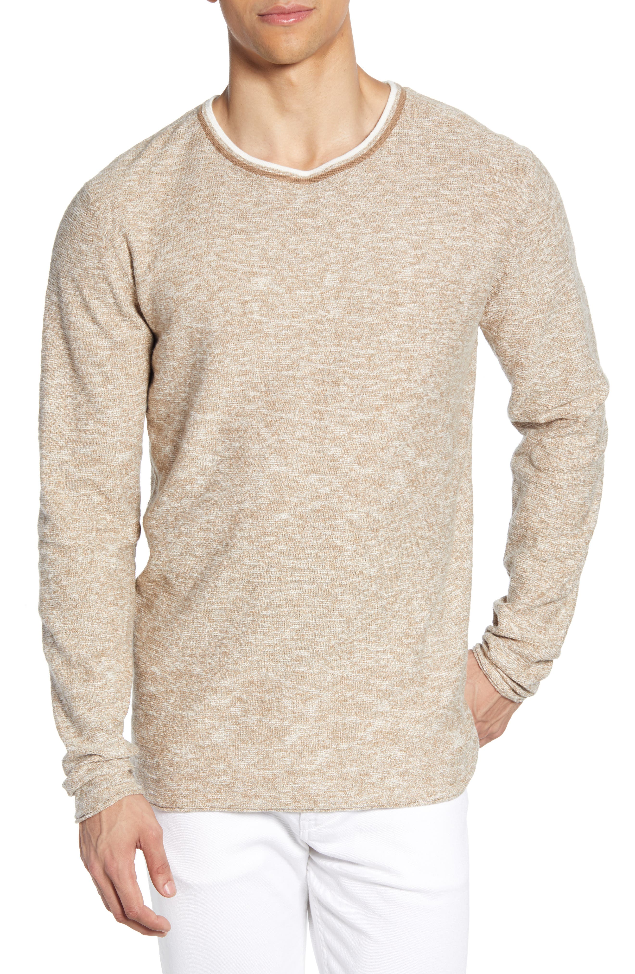Selected Homme Clash Slim Fit Linen Blend Sweater, Brown