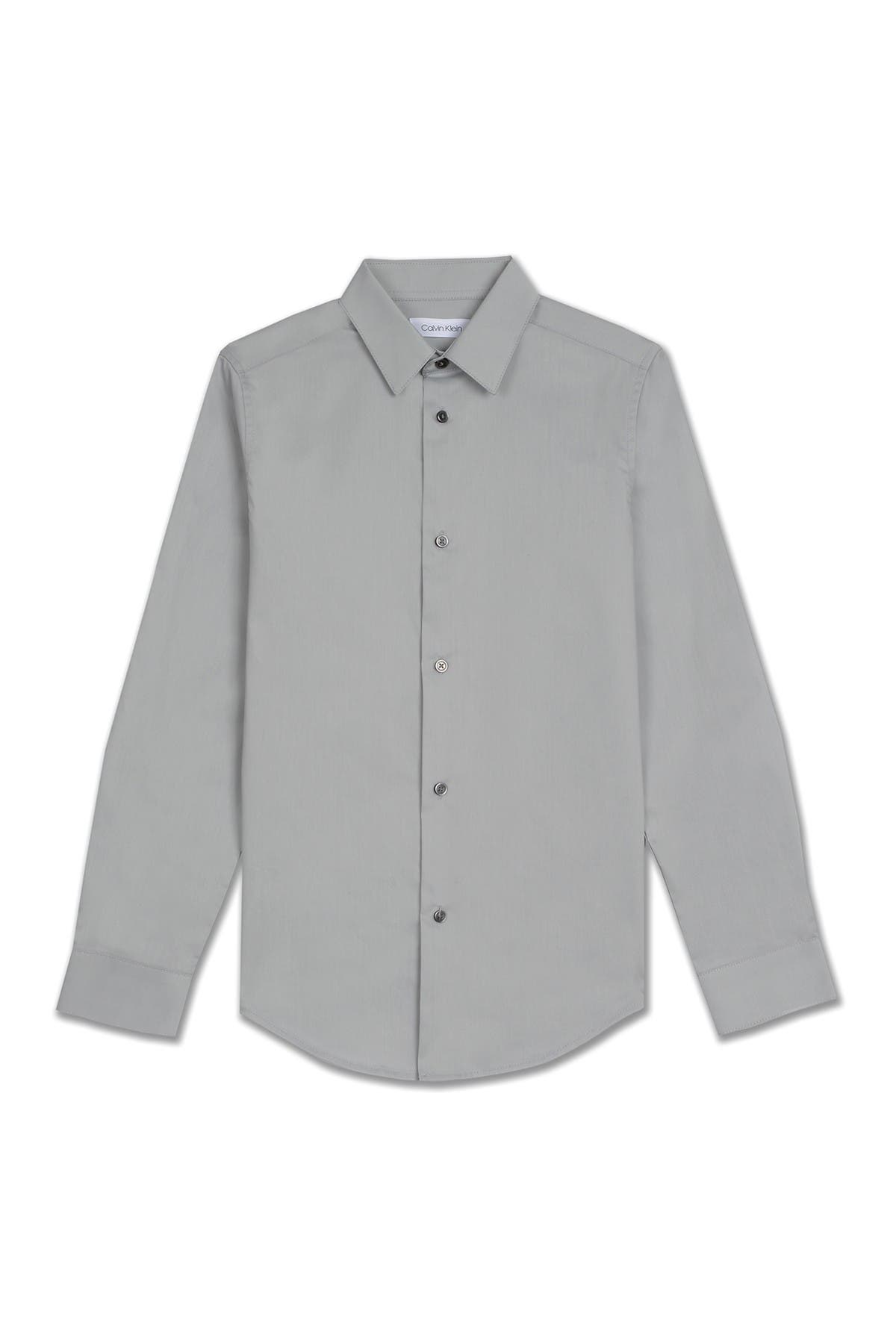 Calvin Klein Kids' Solid Long Sleeve Slim Fit Shirt In Medium Grey