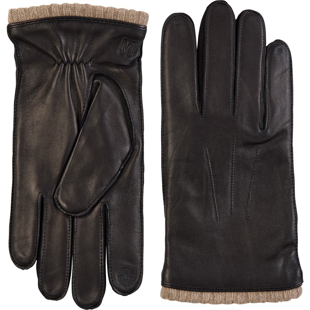Bruno Magli Touch Tech Cashmere Lined Leather Gloves In Black