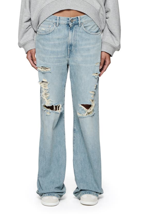 Shop Purple Brand Destroyed Wide Leg Jeans In Lt Indigo