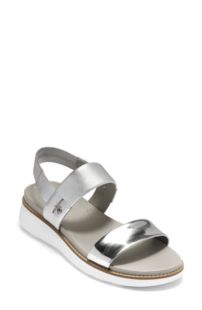 Cole Haan Zerogrand Double Band Sandal In Silver Leather