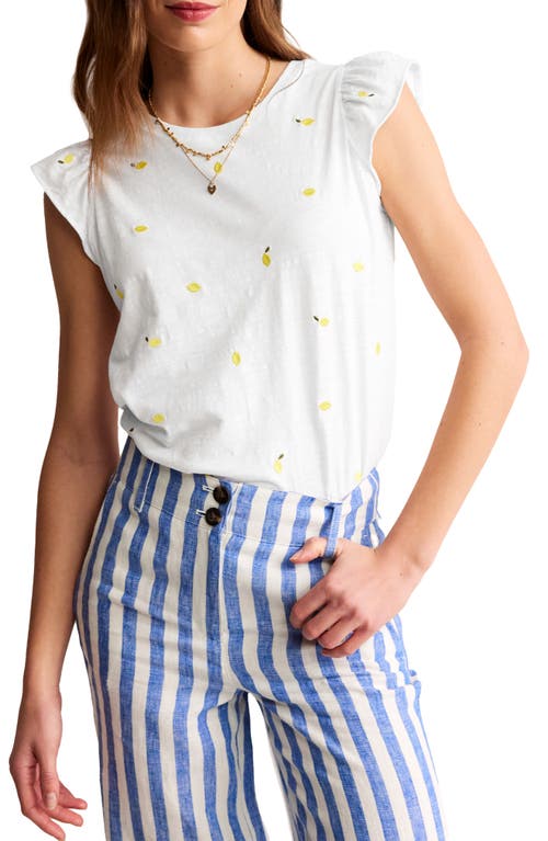 Dora Embroidered Flutter Sleeve T-Shirt in White Lemons