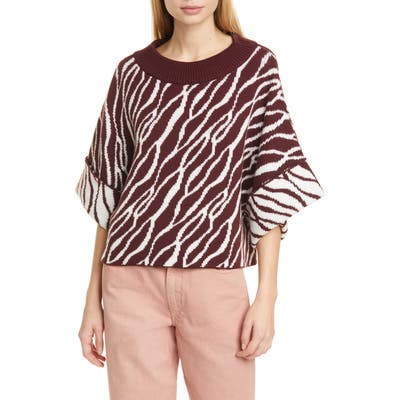 Rodebjer Nouhaila Stripe Jacquard Merino Wool Sweater, Red