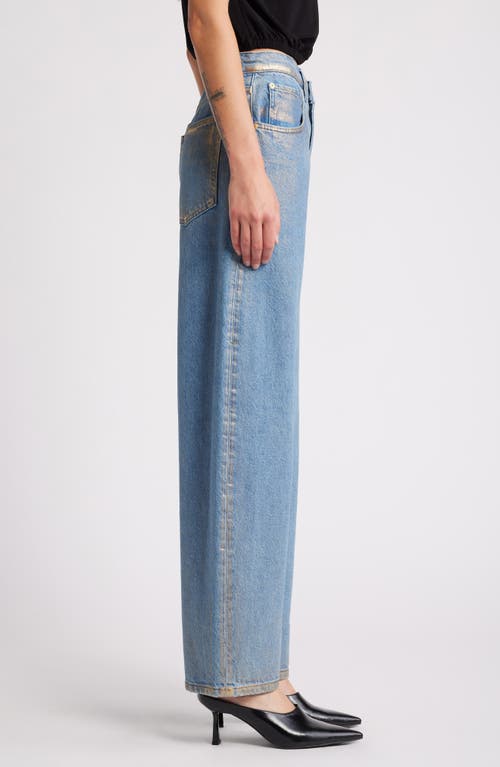 Shop Frame Barrel Leg Jeans In Gold Hologram