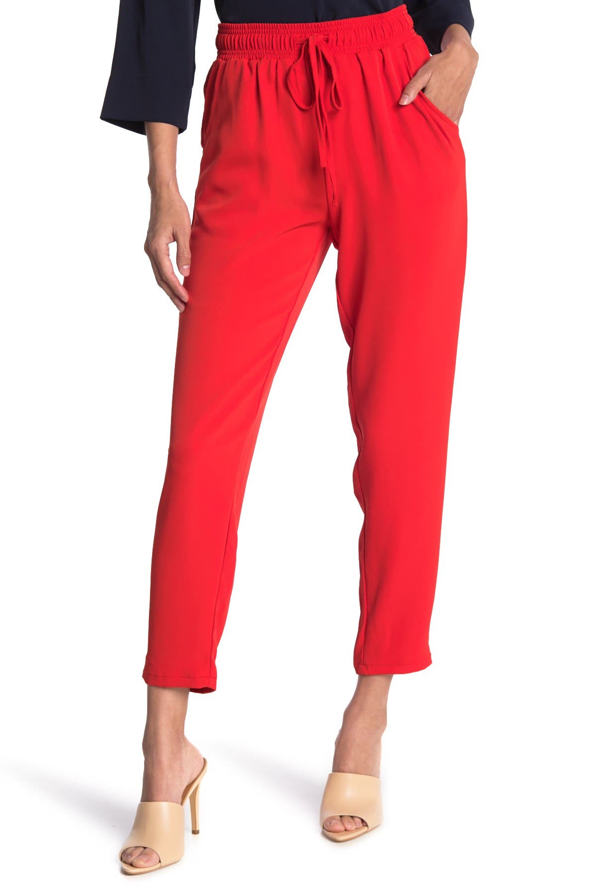 Melloday Soft Drawstring Knit Pants In Red