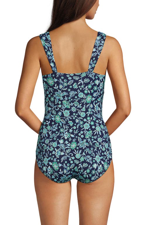 Shop Lands' End Slendersuit Grecian Tummy Control One Piece Swimsuit In Navy/turquoise Ornate Floral