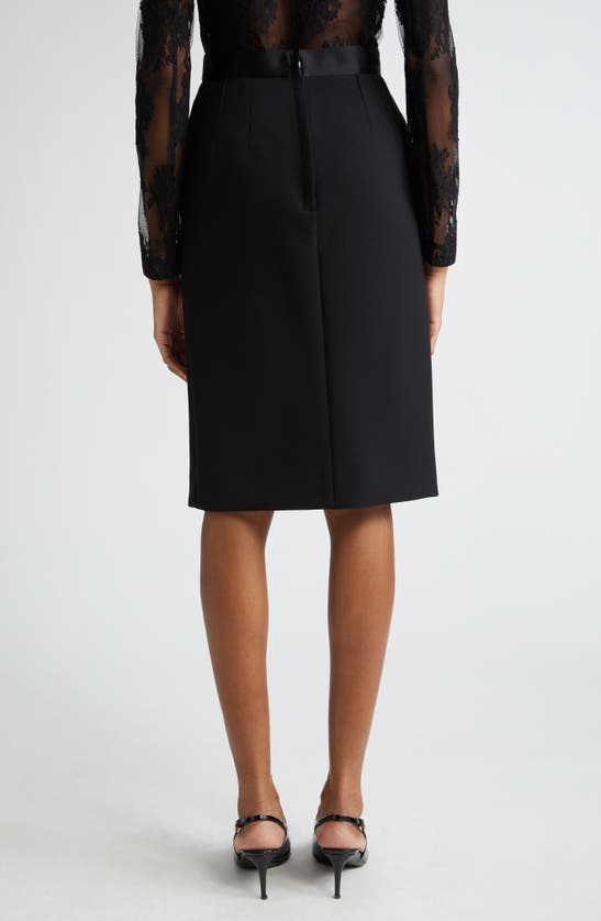 Shop Dolce & Gabbana Bow Waist Wool Blend Pencil Skirt In Nero