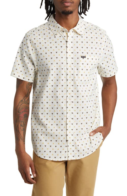 Charter Regular Fit Tropical Short Sleeve Button-Up Shirt in Off White/Straw/Dark Earth