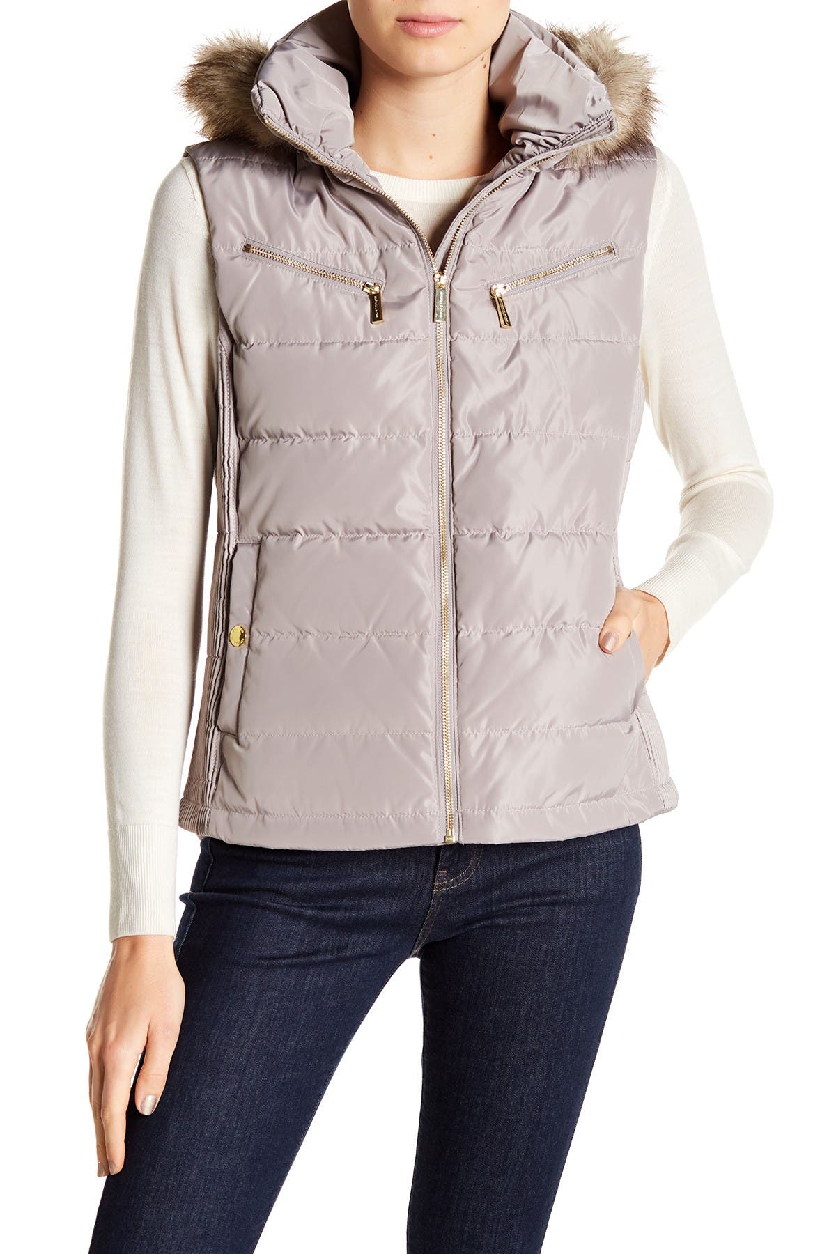 fur trimmed hooded vest