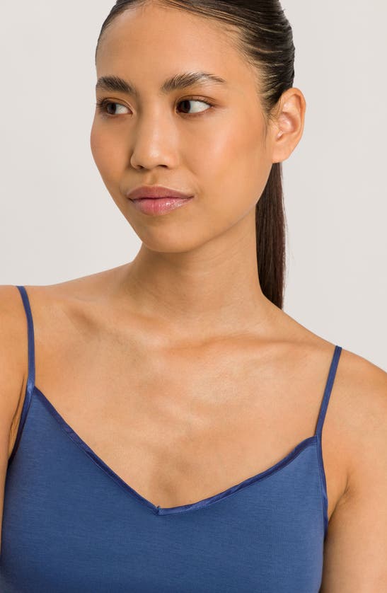 Shop Hanro Seamless Padded Cotton Camisole In True Navy
