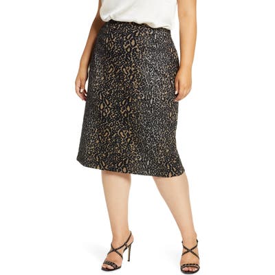Plus Size Halogen Leopard Print Pencil Skirt, Black