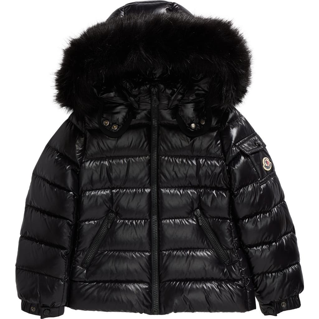 Moncler Kids' Badyf Hooded Down Jacket With Faux Fur Trim In Black