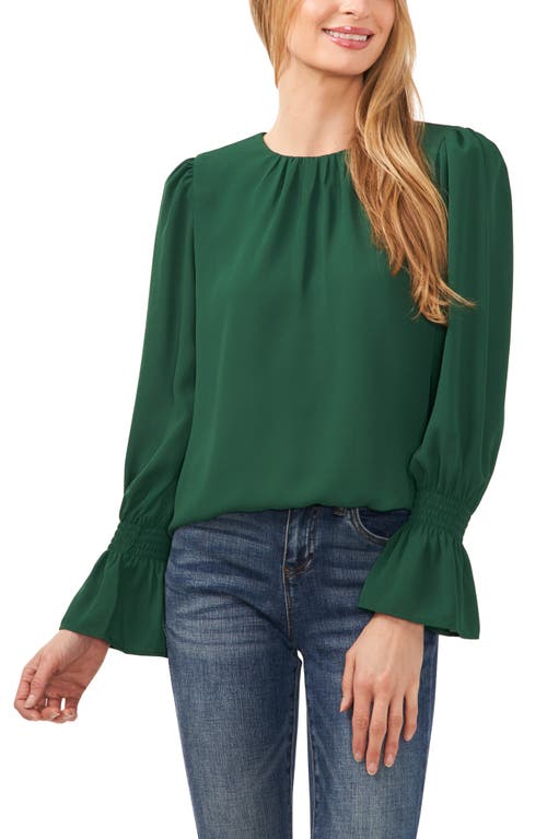 CeCe Long Sleeve Ruffle Cuff Crepe Top Alpine Green at Nordstrom,