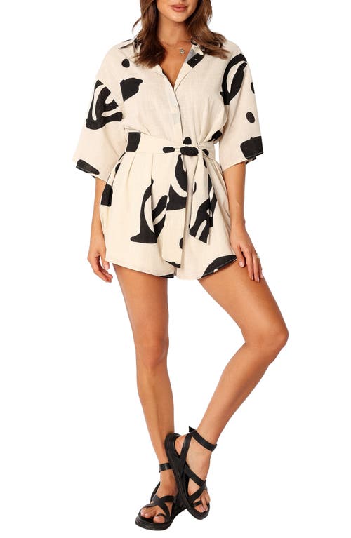 Petal & Pup Kellie Abstract Print Cotton Romper in Beige Black at Nordstrom, Size Small