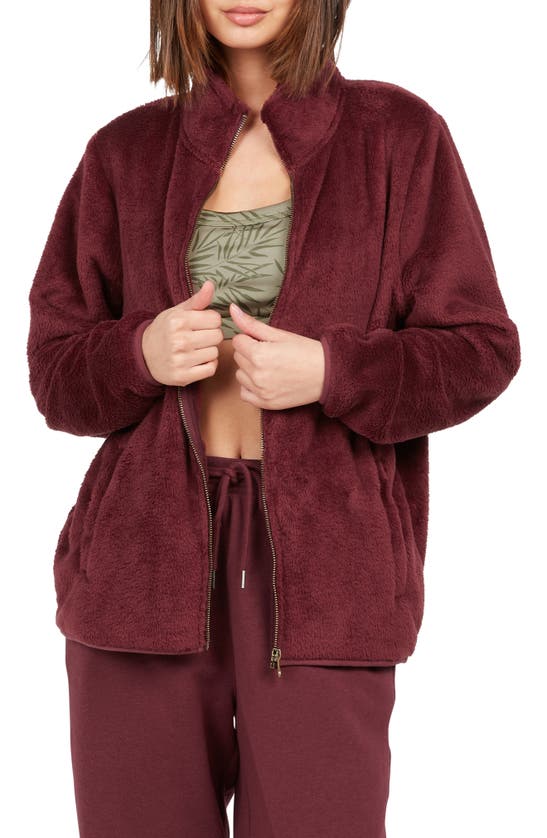 Volcom Pheelin' Phuzzy High Pile Fleece Zip-up Jacket In Burgundy