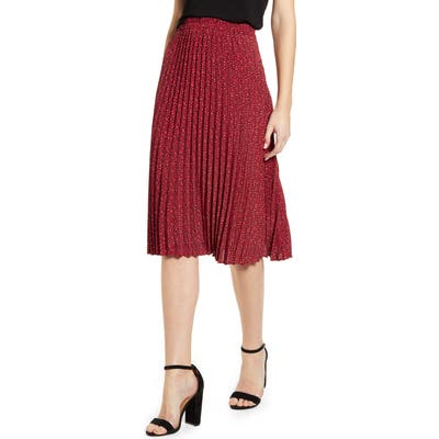 Gibson Print Pleated Midi Skirt, Red