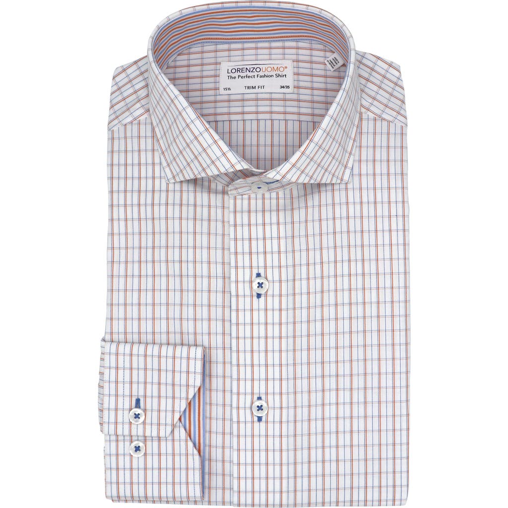 Lorenzo Uomo Trim Fit Plaid Cotton Oxford Cloth Dress Shirt In White/orange/blue