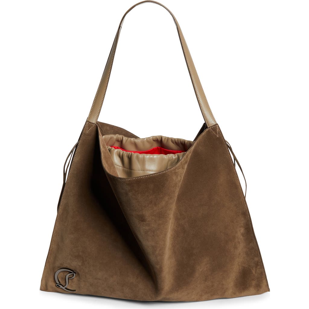 Christian Louboutin Le 54 Suede Drawstring Tote In E722 Silex/silex/gun Metal