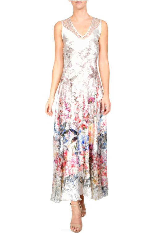 Komarov Lace-Up Charmeuse & Lace Cocktail Dress in Vivid Garden