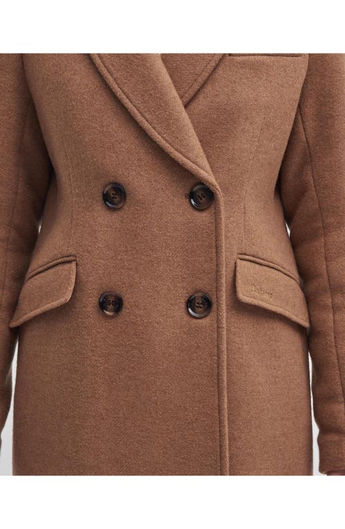 Shop Barbour Marylin Double Breasted Wool Blend Coat In Camel/muted Cabernet Tartan