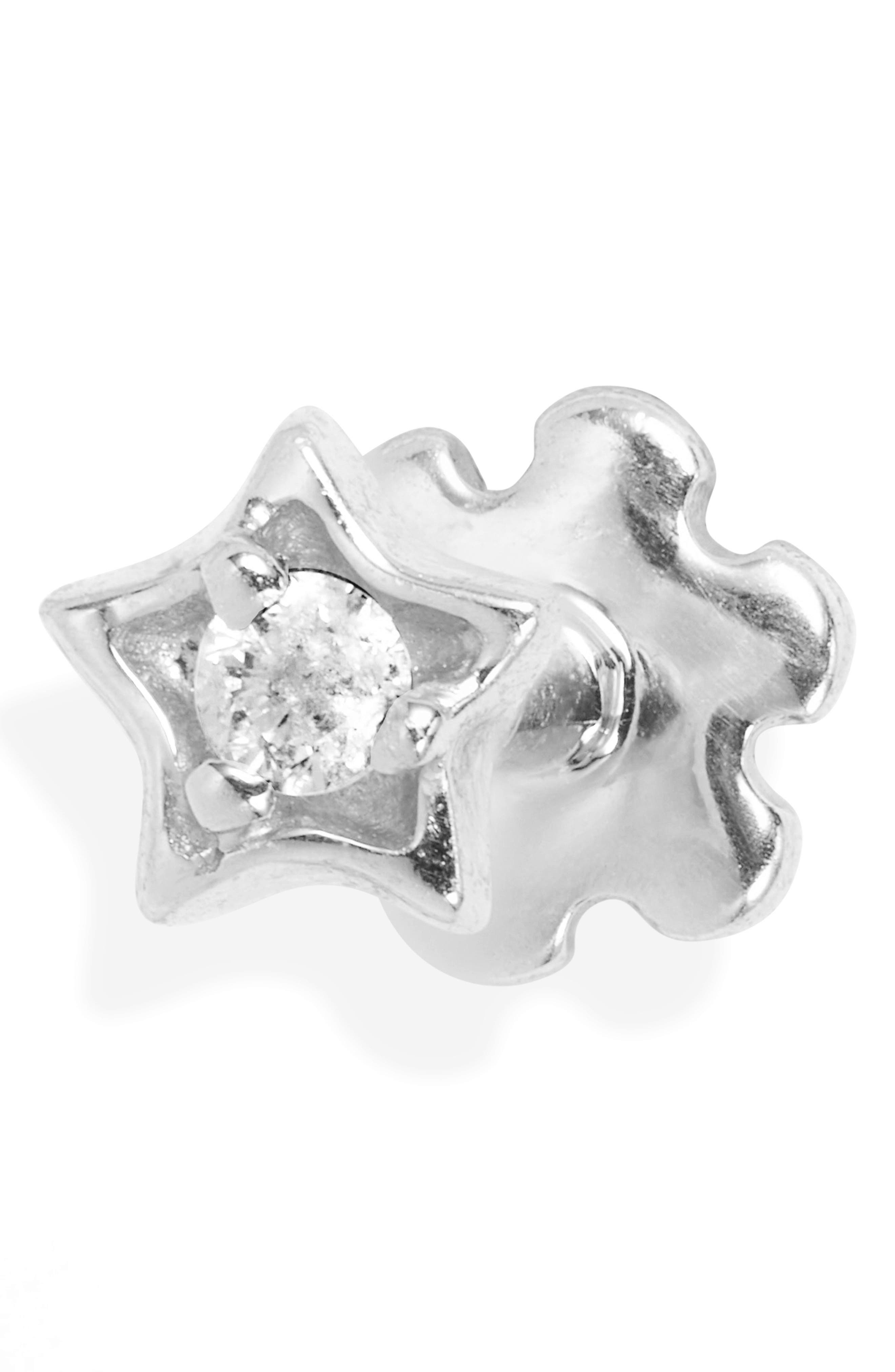 Maria Tash Diamond Solitaire Star Threaded Stud Earring in White Gold/Diamond Cover