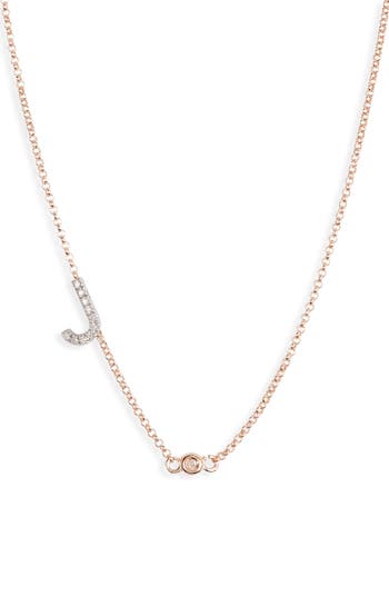 Meshmerise Bezel Diamond Initial Chain Necklace In Rose-j