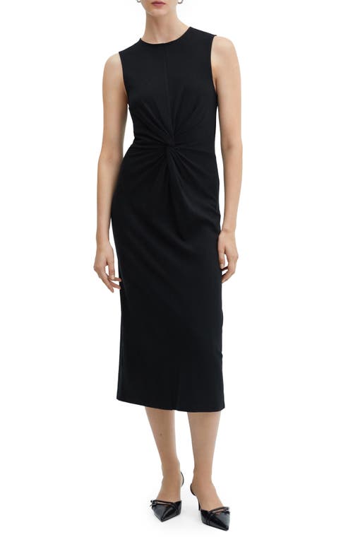 Mango Center Knot Cotton Midi Dress In Black