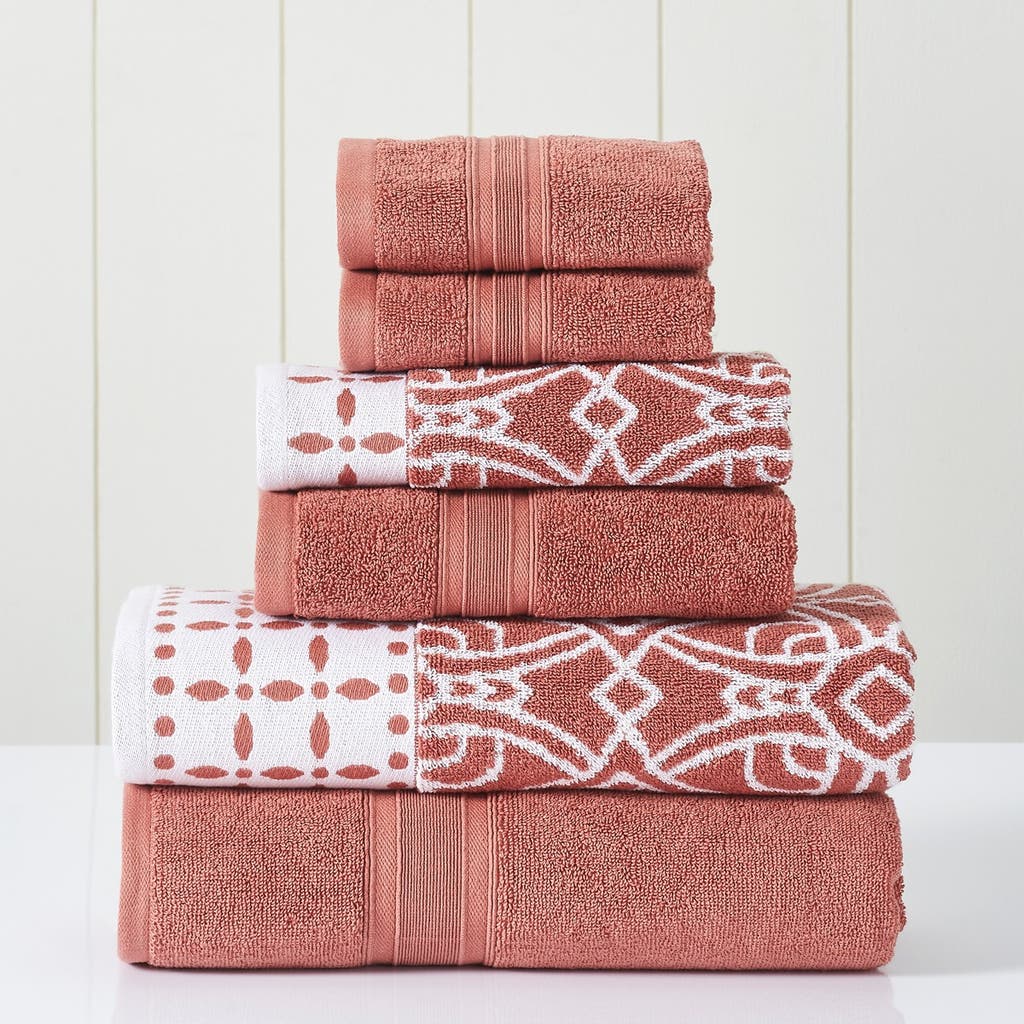 Modern Threads Yarn Dyed Jacquard/solid Towel 6-piece Set In Clay