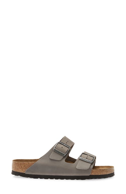 Shop Birkenstock Arizona Soft Slide Sandal In Iron Oiled Leather