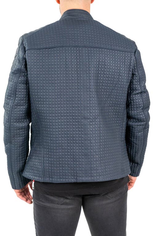 Maceoo Textured Leather Jacket In Blue