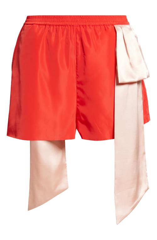 Shop Sandy Liang Ambleside Ribbon Detail Taffeta Shorts In Red