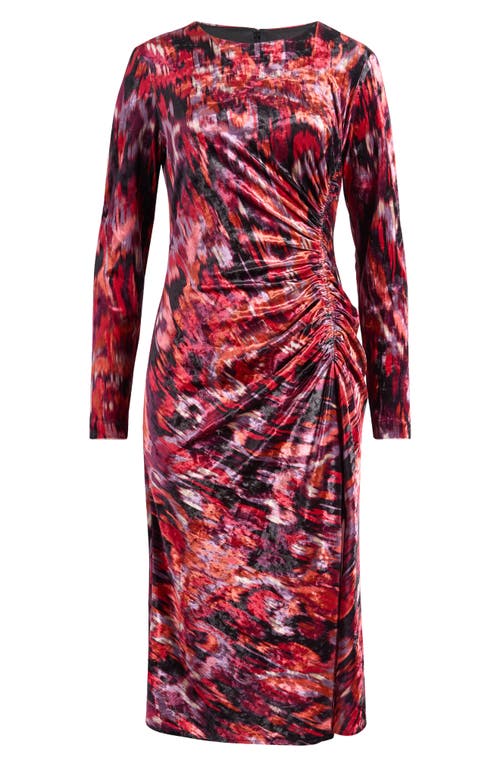 Julia Jordan Abstract Print Long Sleeve Velvet Midi Dress In Black Multi