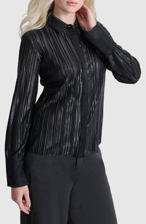 Shop Dkny Foil Pleated Button-up Shirt In Black