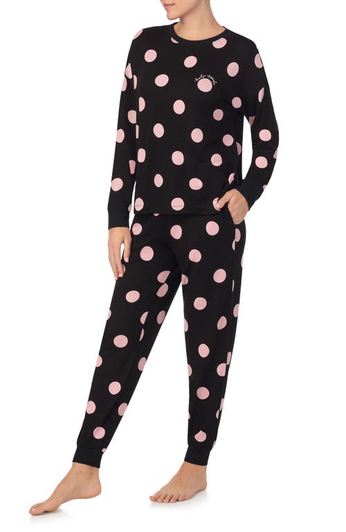 Shop Kate Spade New York Long Sleeve Pajamas In Black Script Dot