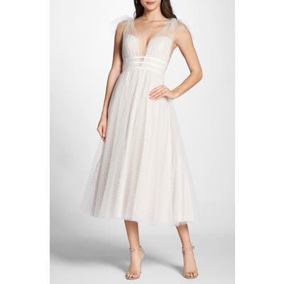 By Watters Swiss Dot Tulle Tea Length Wedding Dress, Ivory