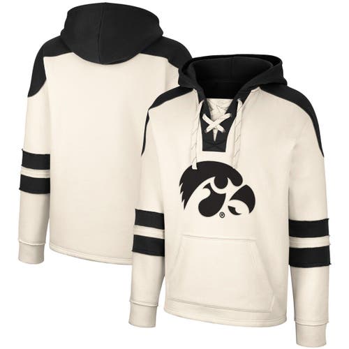Men's Colosseum Cream Iowa Hawkeyes Lace-Up 4.0 Vintage Pullover Hoodie