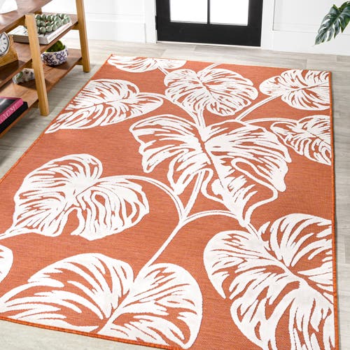 JONATHAN Y JONATHAN Y TOBAGO HIGH-LOW TWO-TONE MONSTERA LEAF INDOOR/OUTDOOR AREA RUG